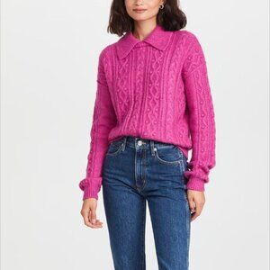 Free People Every Cloud Pullover Sweater Cable Knit Fuschia Fizz XS